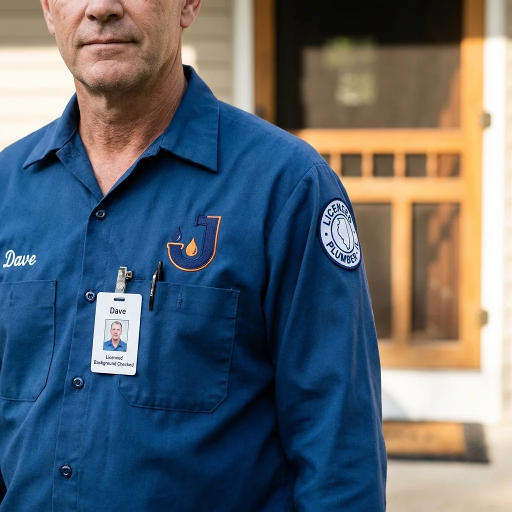 Licensed plumber showing ID badge in Wakefield, NE