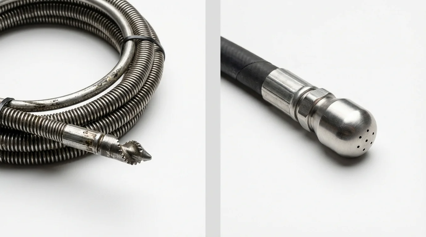 Drain snake cable and hydro jetting nozzle used for drain cleaning in Wakefield, NE