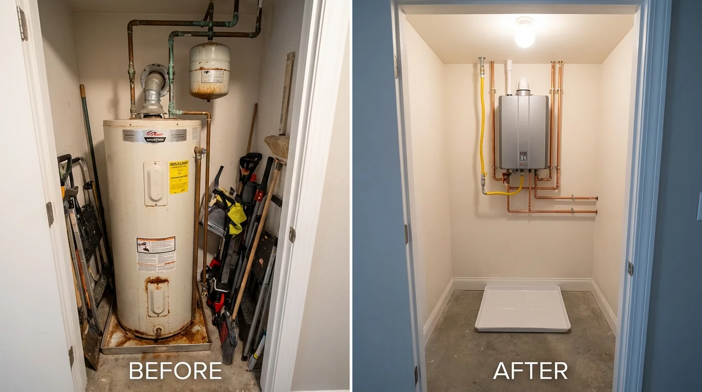Tank water heater versus wall-mounted tankless unit comparison for Wakefield, NE homeowners